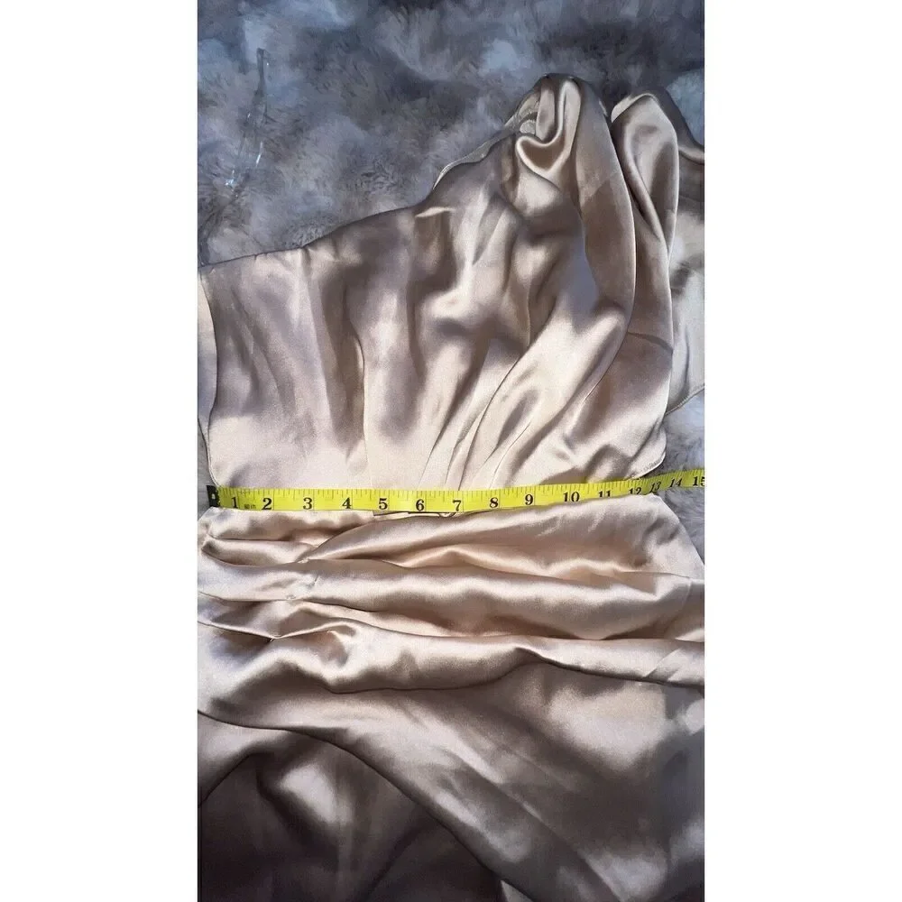 Donnee Par Dieu LIA Champagne One Shoulder Satin Dress, Size Small_14